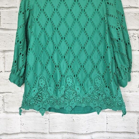 Karl lagerfeld Paris Unique women White Blouse Size Large Green Lined - Picture 3 of 8